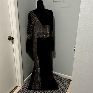 Black dress with gold trim